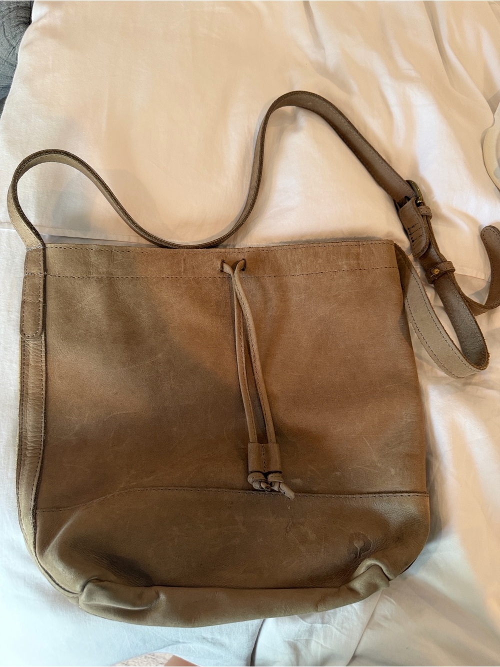 Able Olive Taupe Leather Shoulder Bag